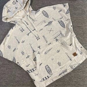 Women’s Kavu Short Sleeve Hooded Sweatshirt Nautical Boat Theme Print Sz S